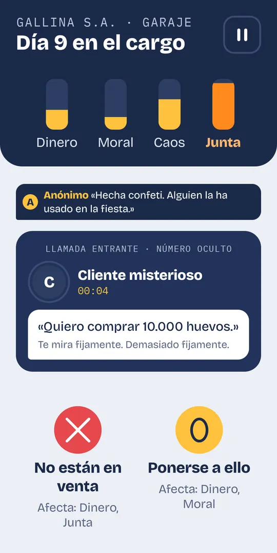 Carta en formato llamada: el cliente misterioso quiere 10.000 huevos